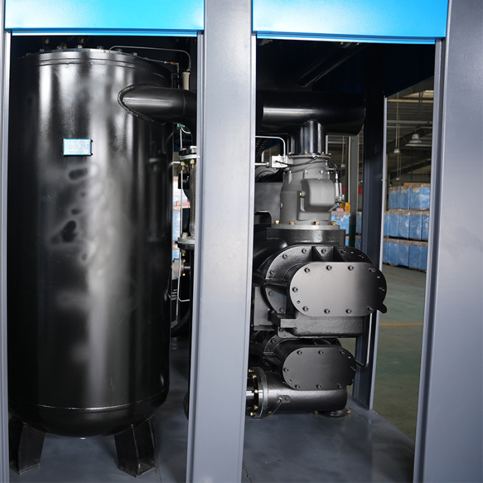 Высокаэфектыўны і энергазберагальны двухступеністы шрубавы паветраны кампрэсар магутнасцю 420 л.з