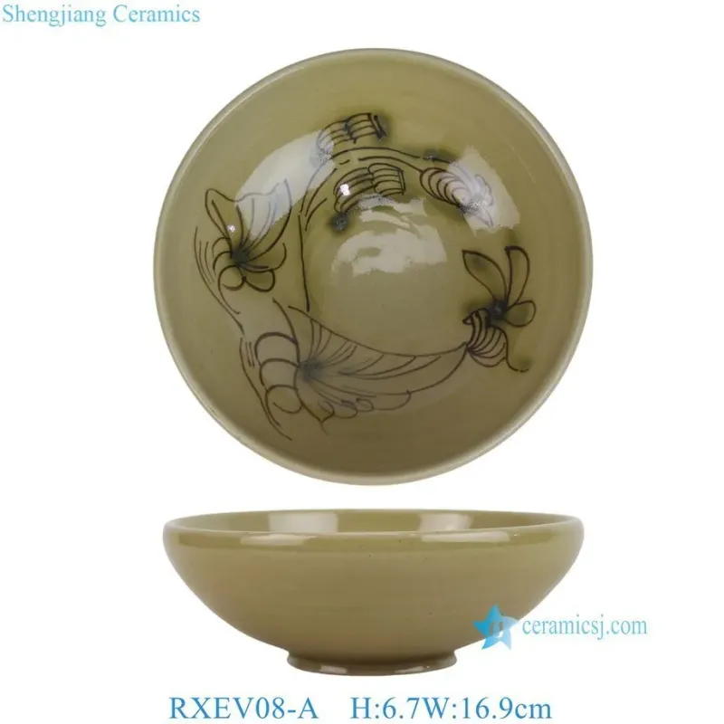 4 Inch China Ancient Yellow Glaze Flower and Bird Pattern Ceramic Bowl