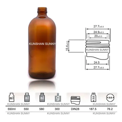 Laboratory Amber Glass Bottle 550ml with Screw Cap for Chemical Reagents