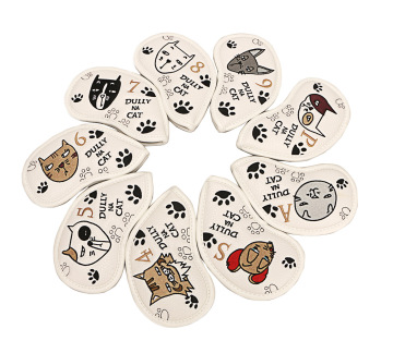 2023 Golf Iron Head Cover Set: 9-Pieces PU-Leder mit gestickten Cartoon Lazy Cat Muster