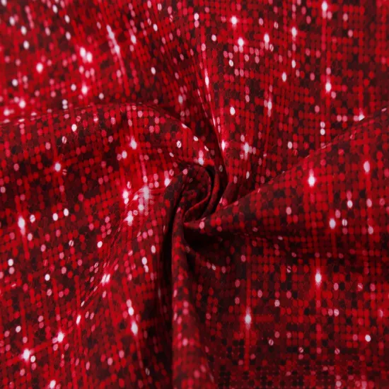 Red Shiny Cotton Poplin Printed Fabric for Women's Dress