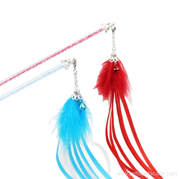 colorful feathers plastic stick cat teaser with bell