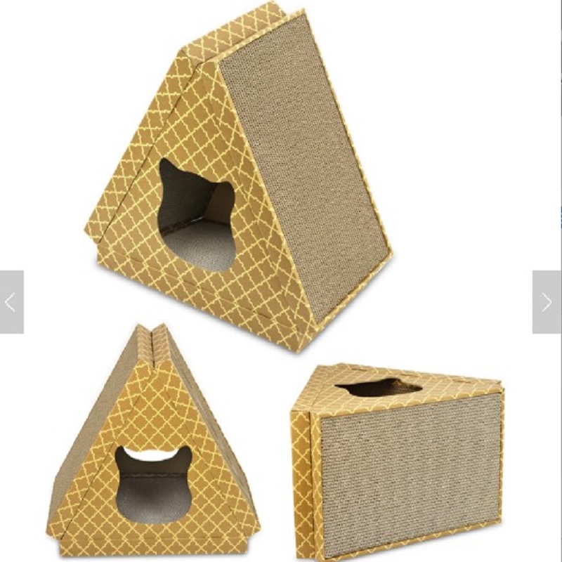 Multifunction Triangle Corrugated Cardboard Cat Scratcher Toy With Catnip-SAMPLE