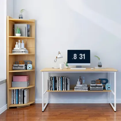 6 Layer Floor Corner Bookshelf: Simple Design Multi-layer Wood Display Bookcase