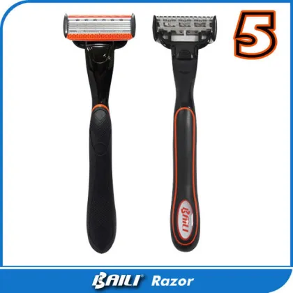 Female Triple Five Blade Metal TPE Soft Rubber Handle OEM Baili Brand Razor