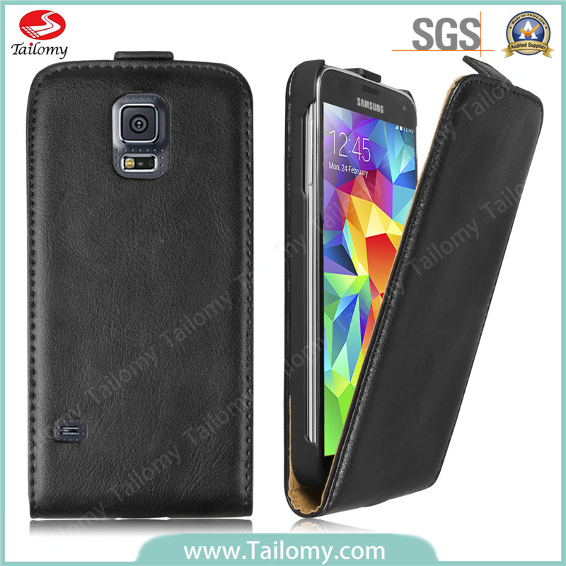 Hot Selling Genuine Leather Korean Flip Mobile Phone Case for Samsung S5 I9600