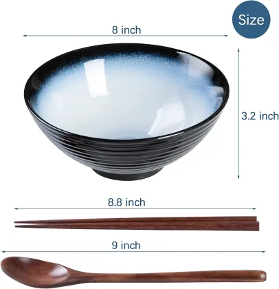 Japanese-Style Handmade Ceramic Ramen Bowl Set with Accessories