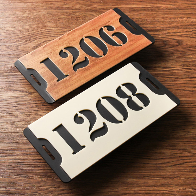 3 Numbers door plate number customized retro style Wood Like Acrylic Gate Number stickers Apartment Hotel house door address