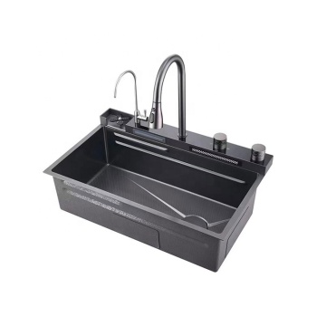 Waterfall Kitchen Sink with 304 Stainless Steel Large Single Slot Sink and Faucet