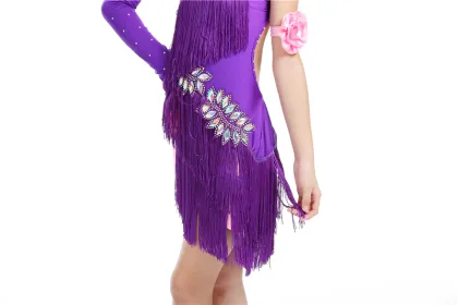 Hot selling tassels sexy purple cheap dance dresses for children
