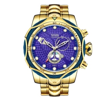 TEMEITE New Casual Sport Large Dial Gold Crown Quartz Watch for Men