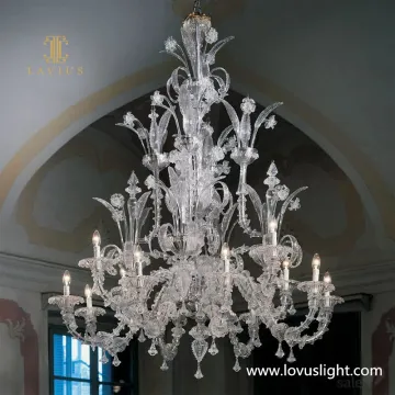 Large hotel lobby chandelier White light luxury flower shape candle chandelier