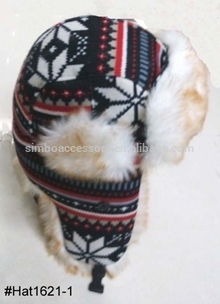 snowflake design fabric and faux rabbit fur hat,rabbit fur cap,autumn and winter hat, balaclava hat, garment accessories