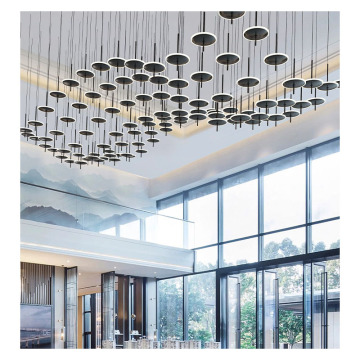 Custom Black Large LED Chandelier for Modern Hotel Staircase Decor
