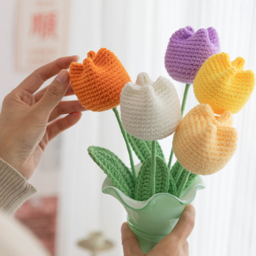 INTODIY Hand Crocheted Tulip Kit: Artificial Flower Making Set