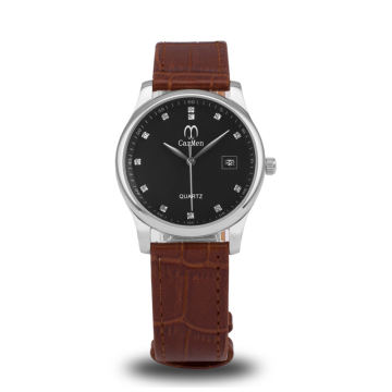 black dial leather and steel strap quartz movt men watch