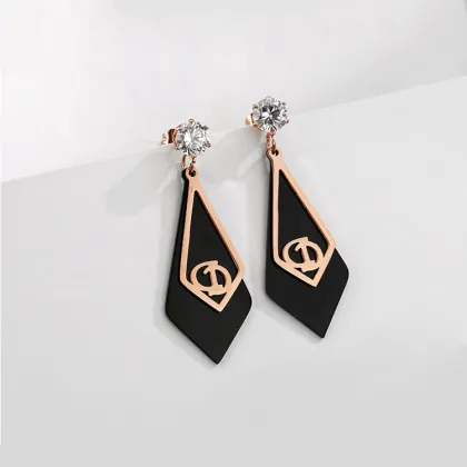 Fashion Rose Gold And Black Zircon Stone Earrings