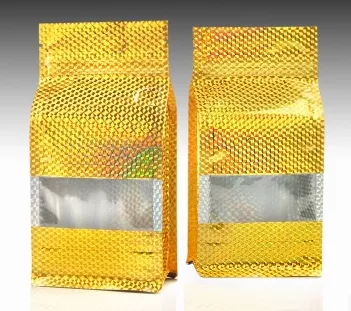 Golden Flat Bottom Bag With Clear Window