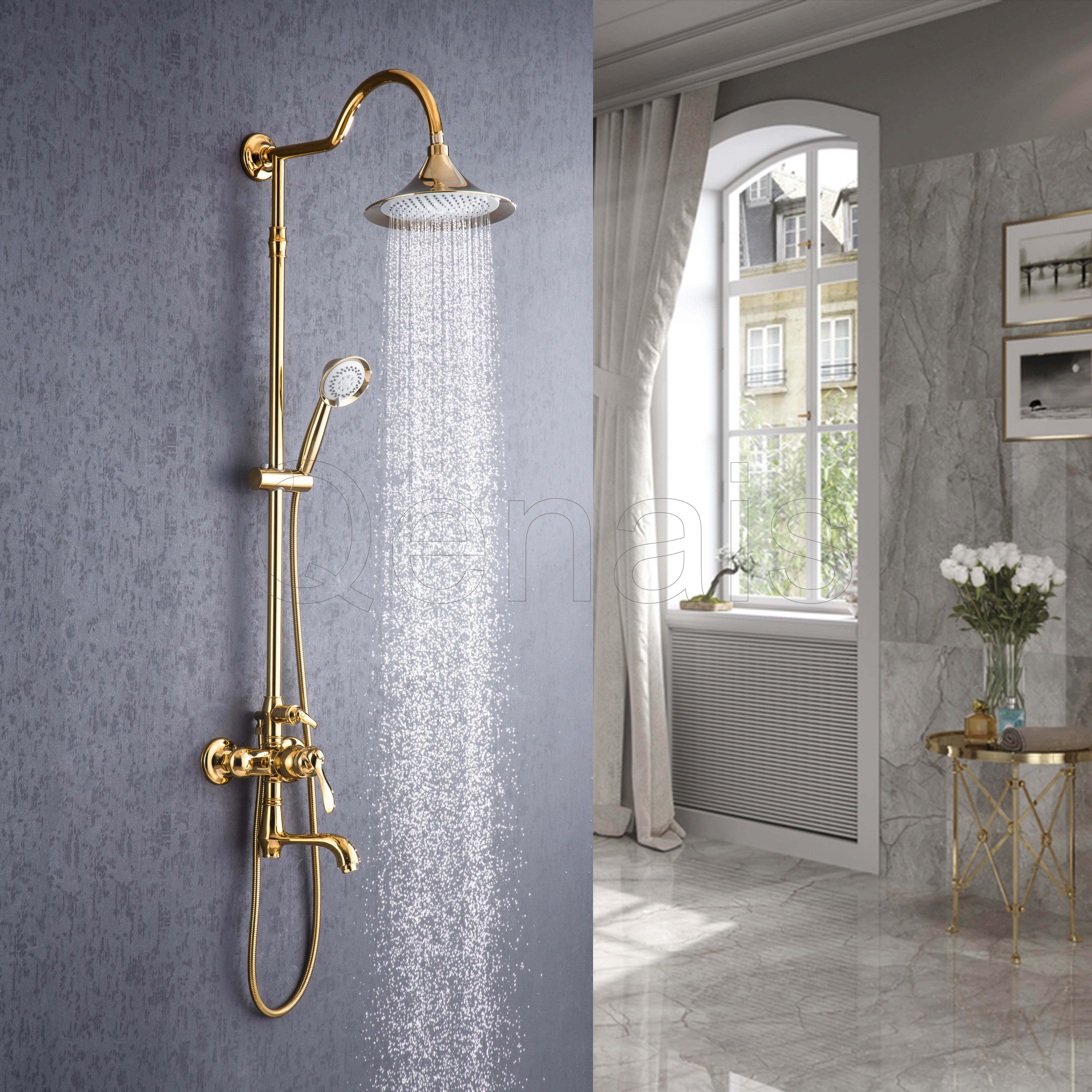 Brass gold Wall Mounted Shower Set 