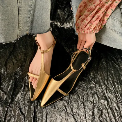 Wholesale Summer Women's Comfortable Leather Flat Sandals with 2cm Low Heel