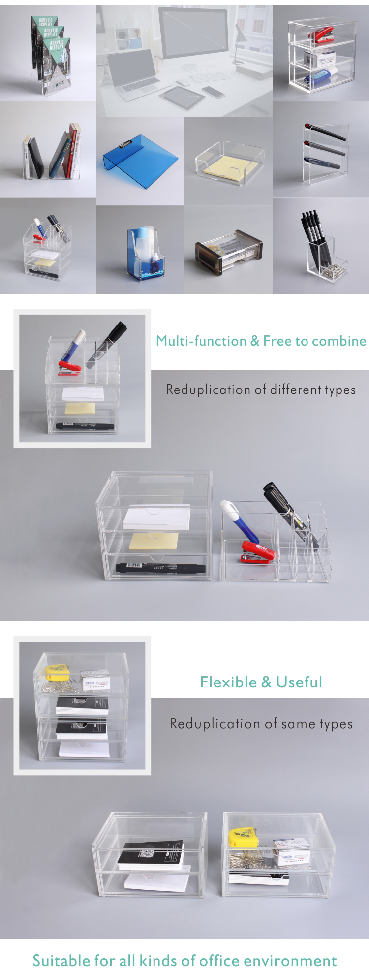 Multi Functional Acrylic Office Desk Accessories Organizers