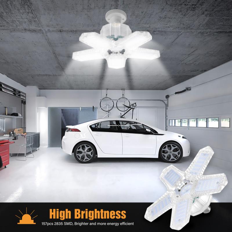 6500K 10000LM 100W 157 LED Garage Light Transparent Deformation Folding Lamp High Bay Light Indoor for Garage Workshop Warehouse
