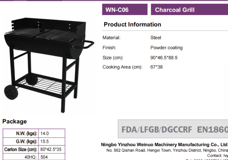 Powder-Coated Steel Charcoal Grill for Patio Cookouts