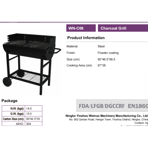 Powder-Coated Steel Charcoal Grill for Patio Cookouts