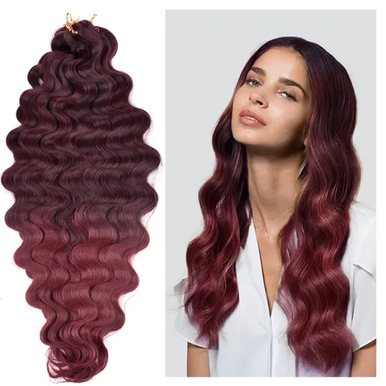 Wholesale Pre Feathered Hybrid Long Ombre Brown Red Water Wave Braids Synthetic Hair Extensions Body Wave Crochet Braiding