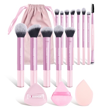 Kit kuas makeup profesional 13-piece dengan bulu sintetis dan membawa tas