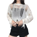 Jumper solide en tricot de trou de cou en orne