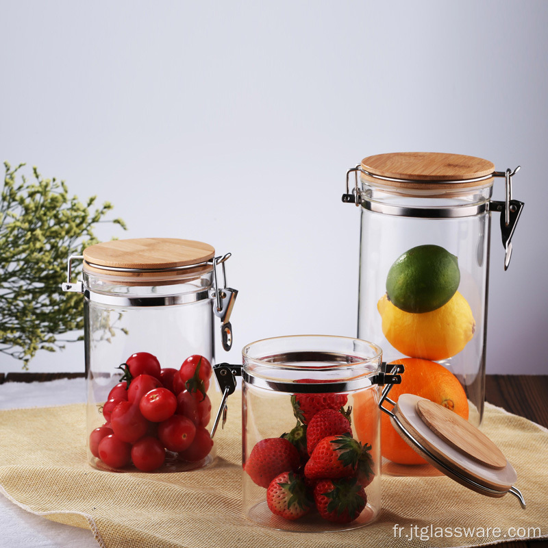 Pots de rangement en verre de cuisine avec couvercle à pince