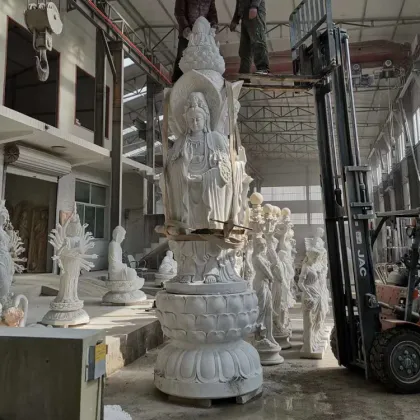 Popular design large stone three sides marble kuan yin statue for garden
