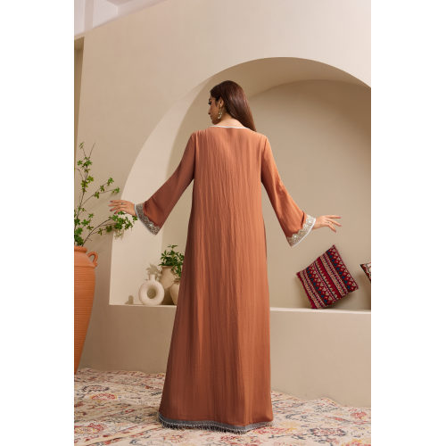 گرد و غبار رز Rhinestone Trim Abaya