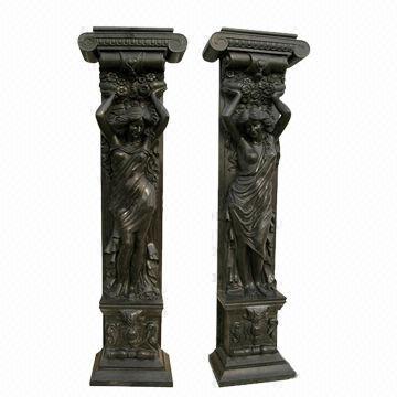 Black Natural Marble Roman Pillar with Figure Decoration and Unique Design