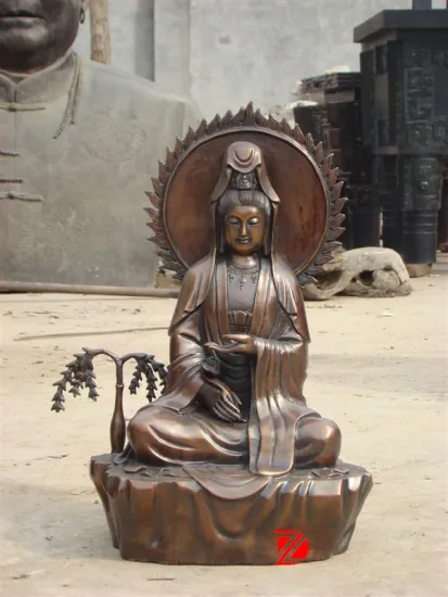 bronze kwan-yin sculpture with own light