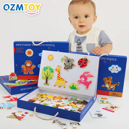 New Kids Toys Wooden Toys Cartoon Animal Magnetic Jigsaw Puzzle Drawing Toys Board Early Educational Toys For Children Girl Gift