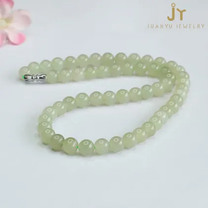 High-Quality Hetian Jade Beads Necklace: Natural Stone Green Jade Necklace for Women in Simple Style
