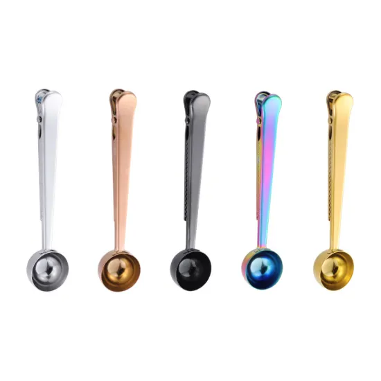 Food Grade 2-in-1 Stainless Steel Coffee Scoop and Milk Measuring Spoon with Bag Clip