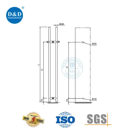 Long Glass Door Lock Pull Handle with Keys