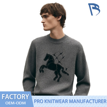 Sweater Rajut Crewneck Manik-manik Berbondong-bondong Kuda Berlari Berbintang