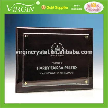 Fashion wooden awards with blank floating glass crystal awards and plaque for office decoration