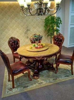 Handcrafted Mahogany Wood Dining Set - Luxury Antique Style Furniture