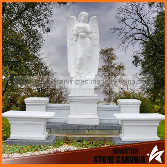 Large Granite White Marble Gravestone Angels with Wings