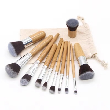 Professional 11-Piece Bamboo Handle Makeup Brush Set Accompanied by Linen Bag