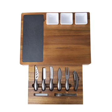 Bamboo Cheese Cutting Board Set with Stainless Steel Knives and Acacia Wood Block