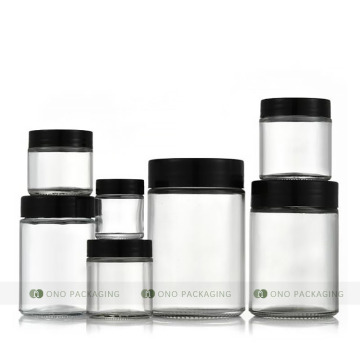 Ono Clear da 8 once di barattoli di vetro rotondo con coperchi neri - contenitori per la conservazione degli alimenti per spezie e polveri