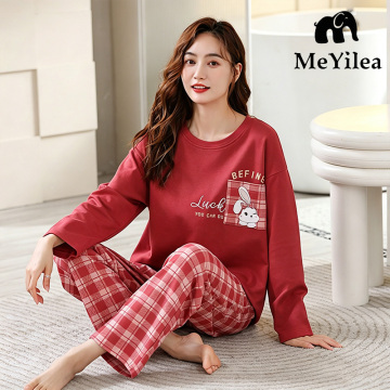 Kadın Kırmızı Ekose Pamuklu Loungewear Seti