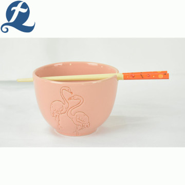Custom decal container ceramic bowl with chopsticks