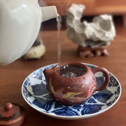 Exquisite Yixing Handmade Purple Clay Teapot Set with Dragon Pattern